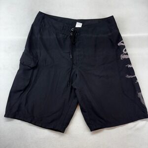 Salt Life Mens Black Board Shorts Size 32 Fishing Logo Swim Trunks Cargo Pocket